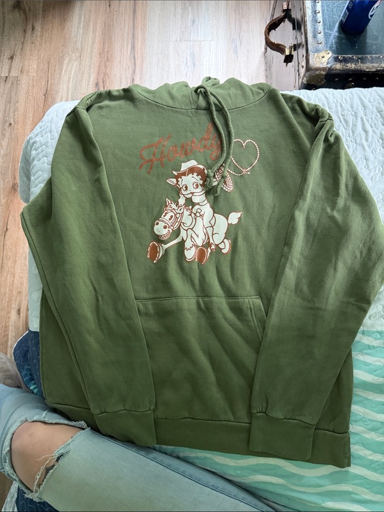 Jackets & Blazers - Green 'Howdy' Cartoon Graphic Hoodie Sweatshirt